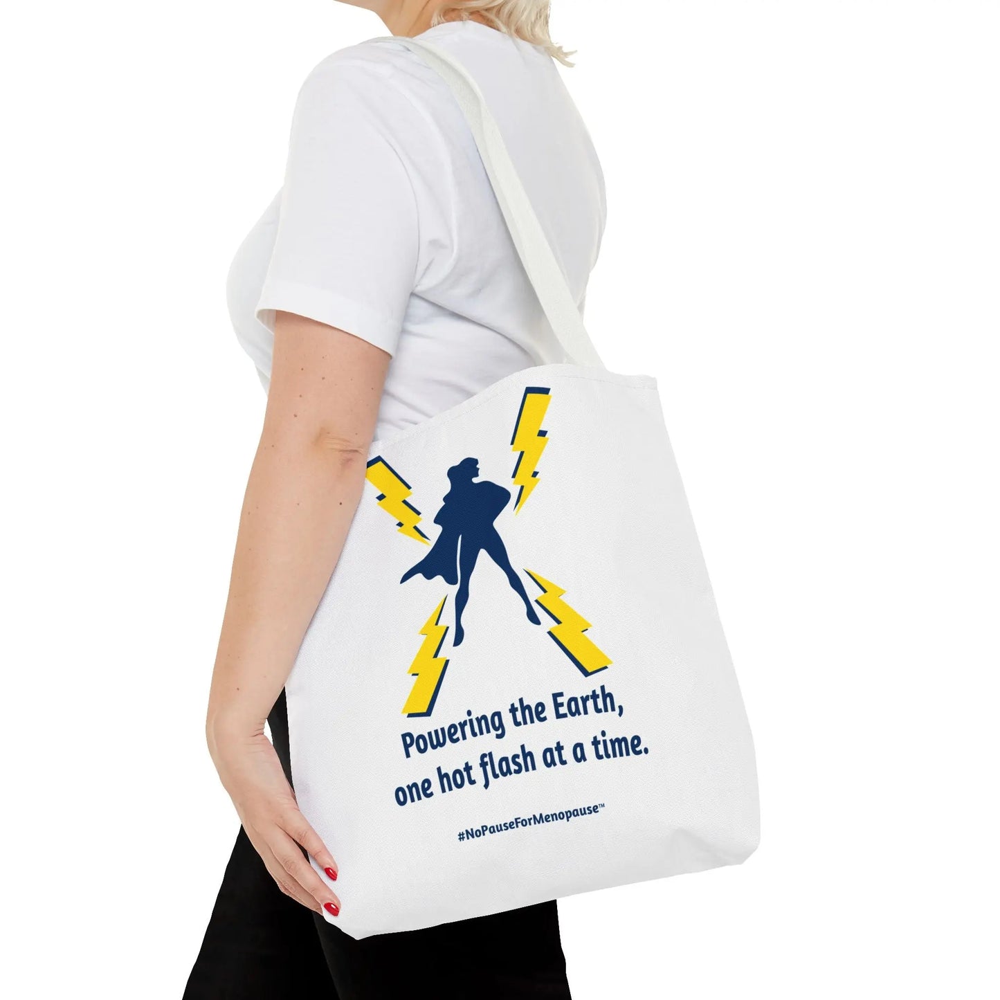 "Hot Flash Powering the Earth" Tote Bag Printify