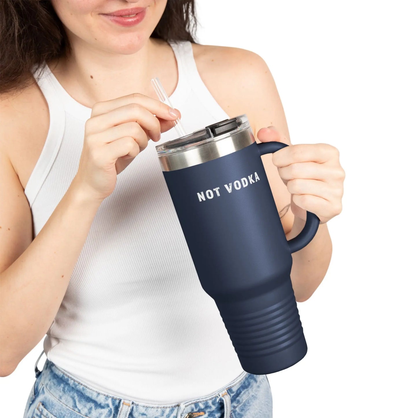 "Not Vodka" Travel Mug Printify