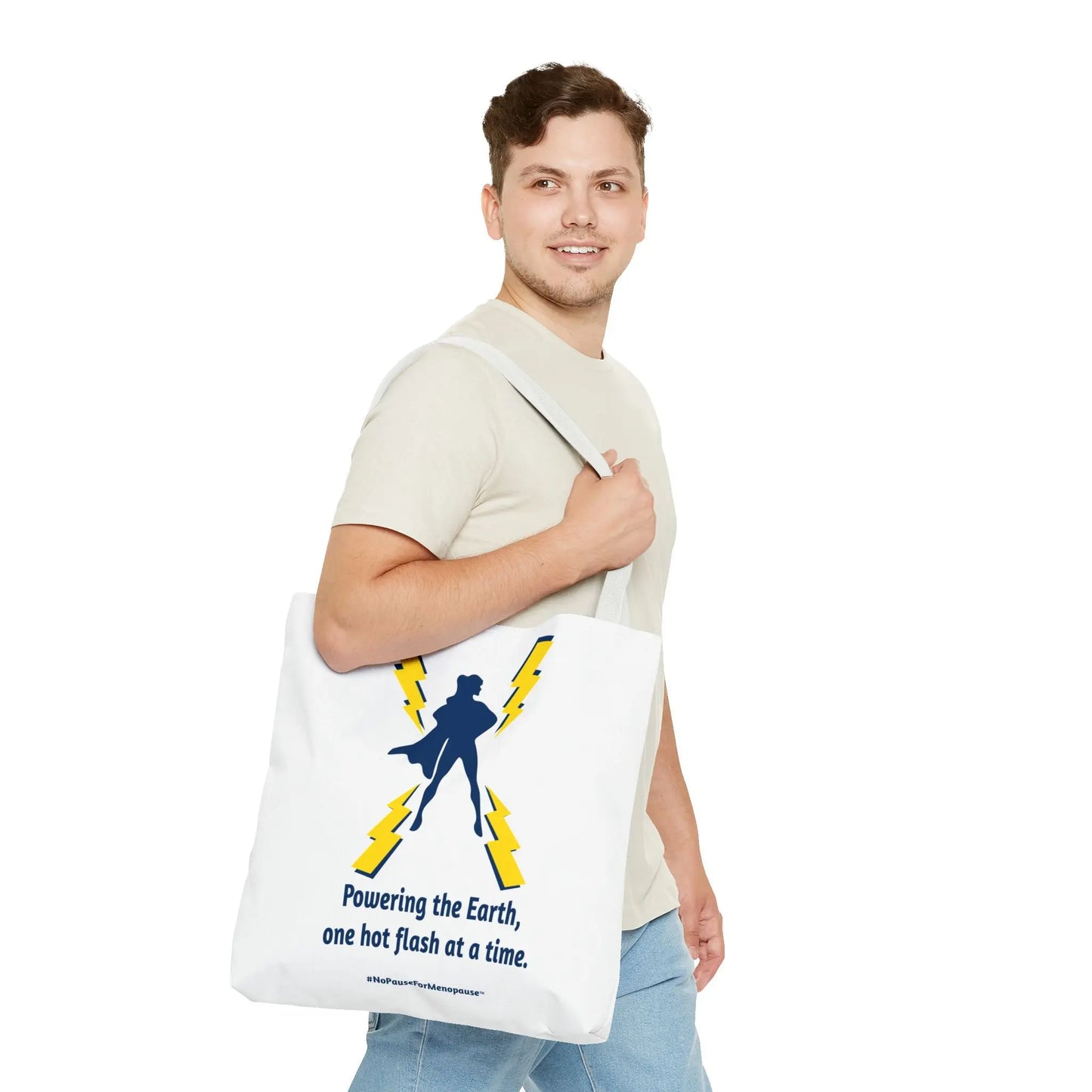 "Hot Flash Powering the Earth" Tote Bag Printify