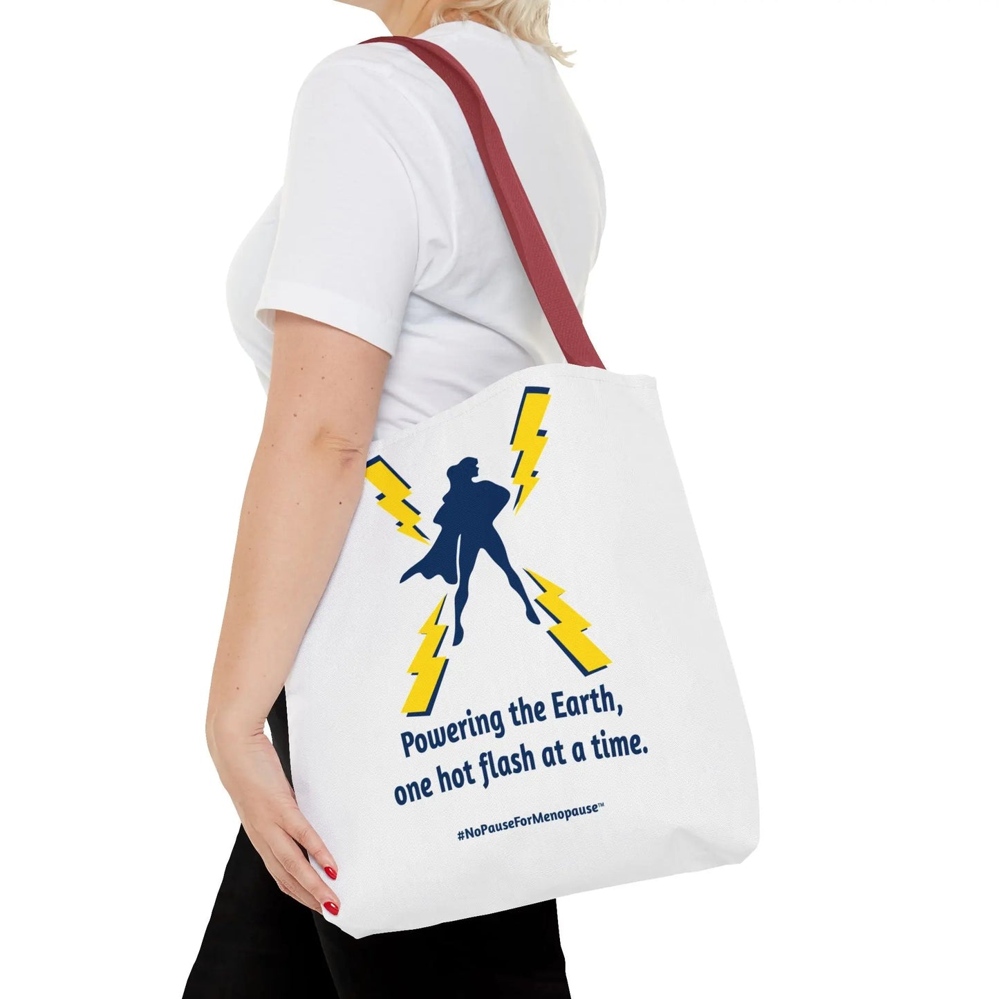 "Hot Flash Powering the Earth" Tote Bag Printify