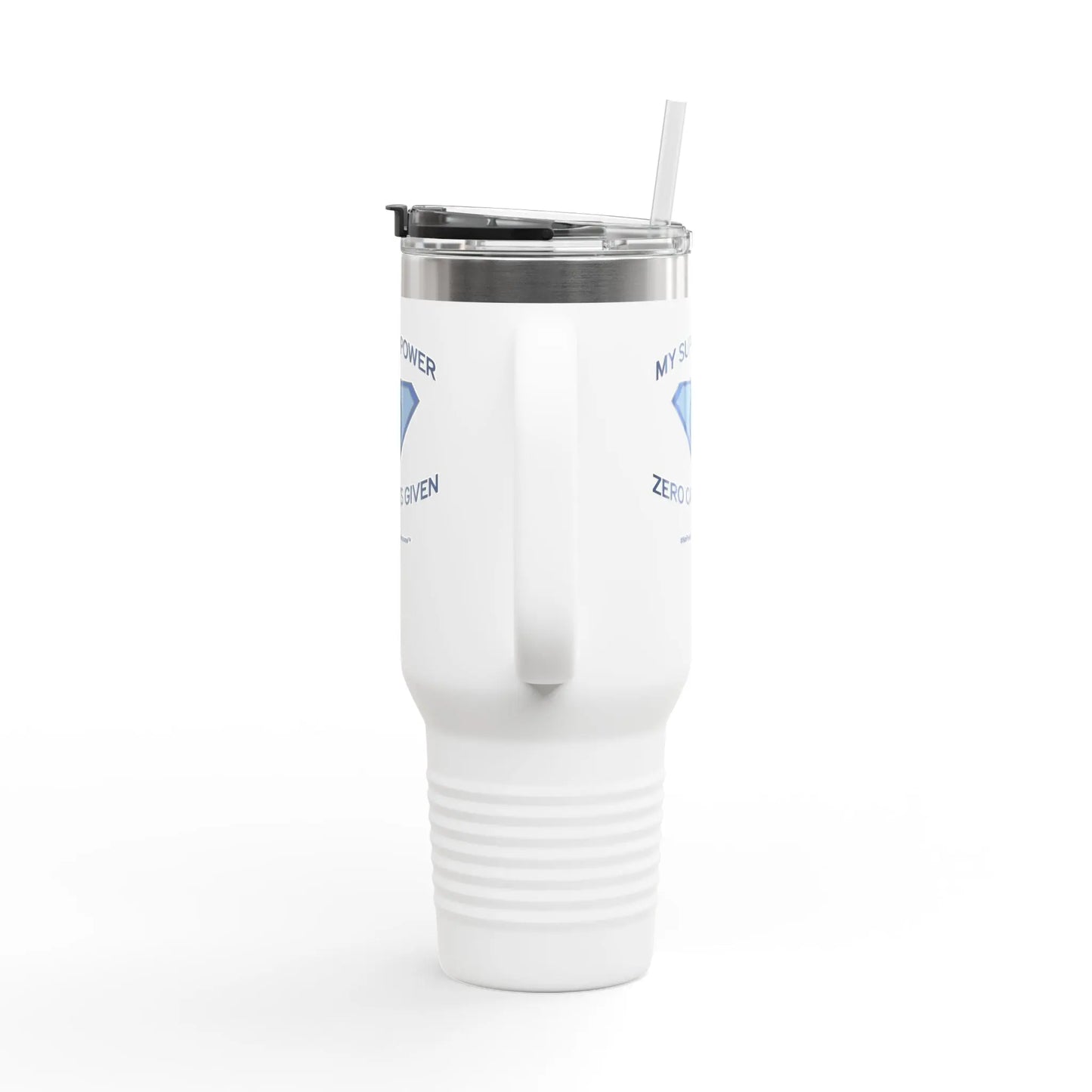 "My Superpower: Zero Cares Given" 40-ounce Travel Mug Printify