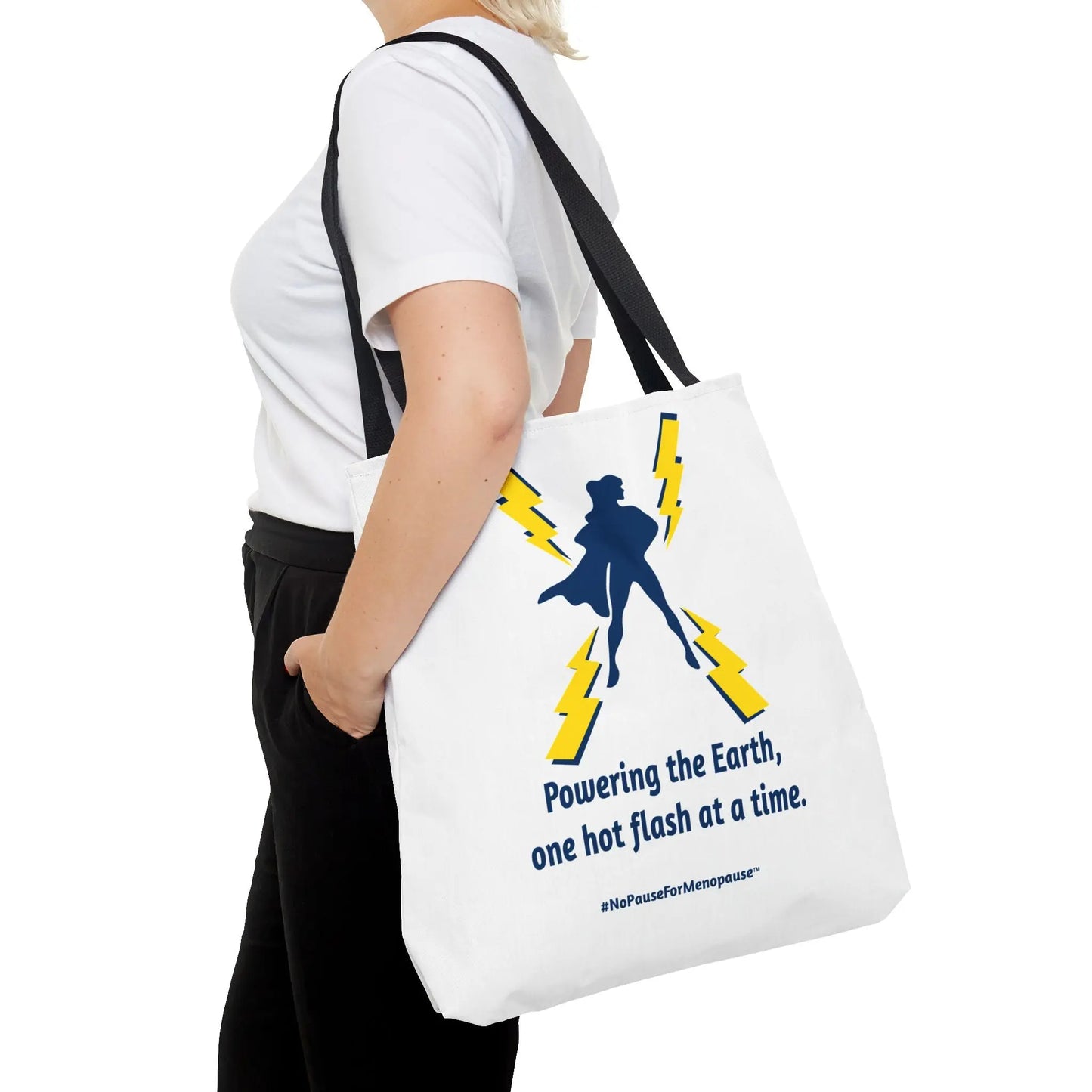 "Hot Flash Powering the Earth" Tote Bag Printify