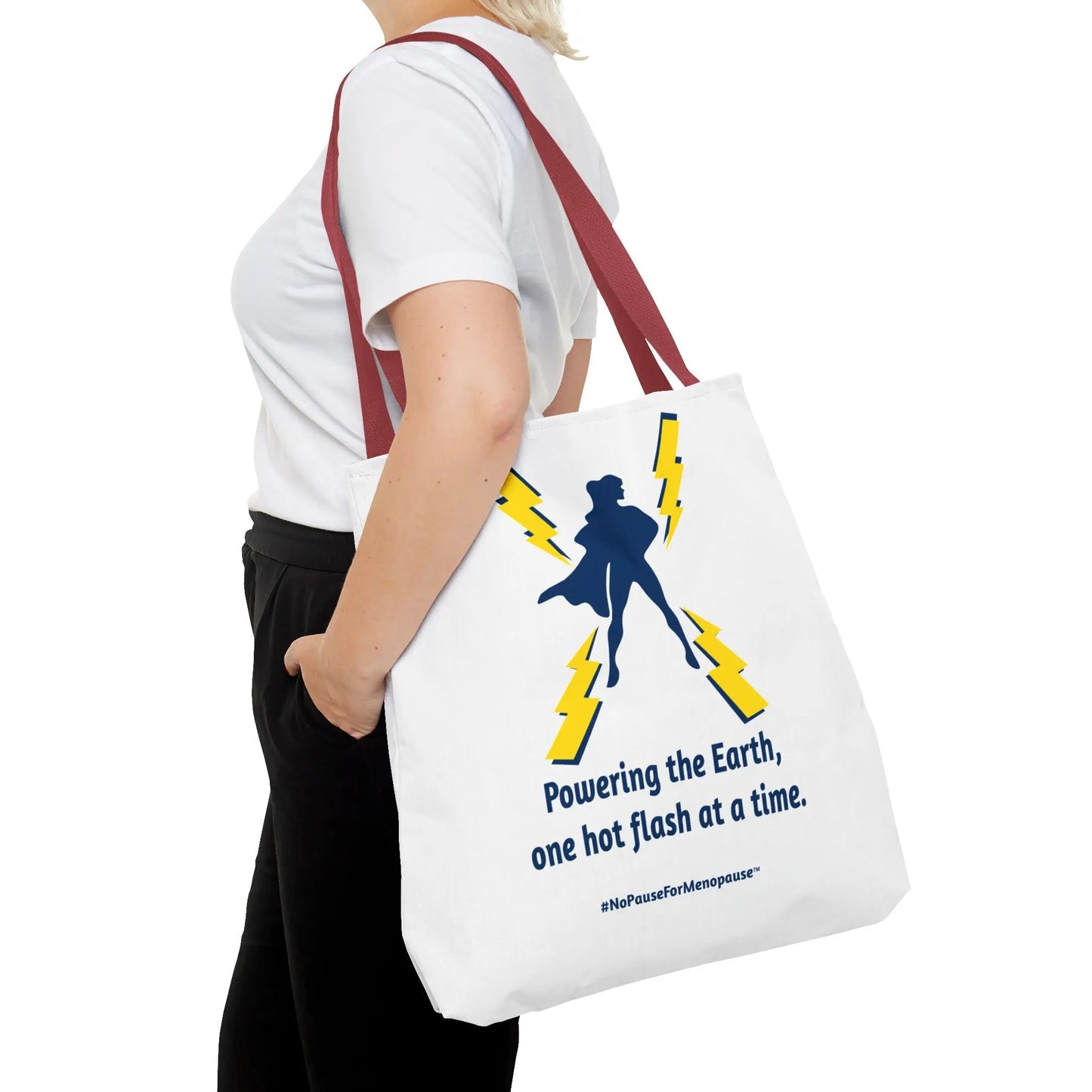 "Hot Flash Powering the Earth" Tote Bag Printify