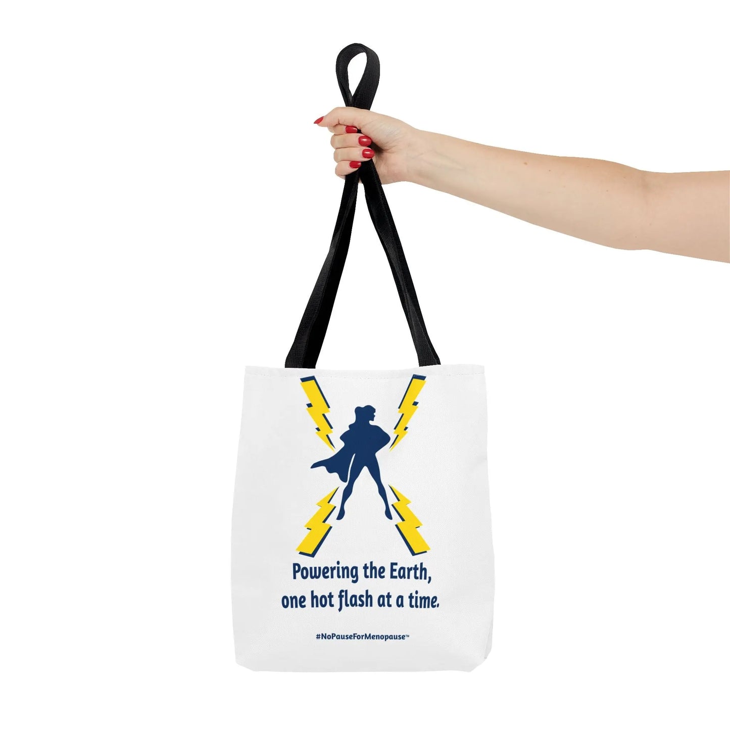 "Hot Flash Powering the Earth" Tote Bag Printify