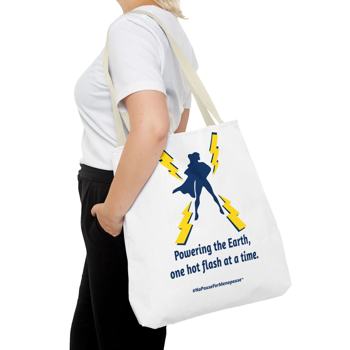 "Hot Flash Powering the Earth" Tote Bag Printify