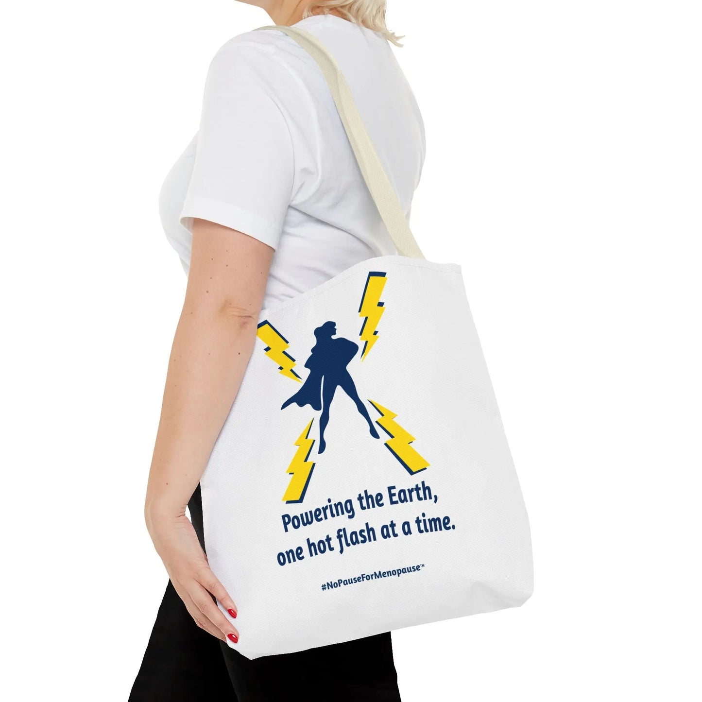 "Hot Flash Powering the Earth" Tote Bag Printify