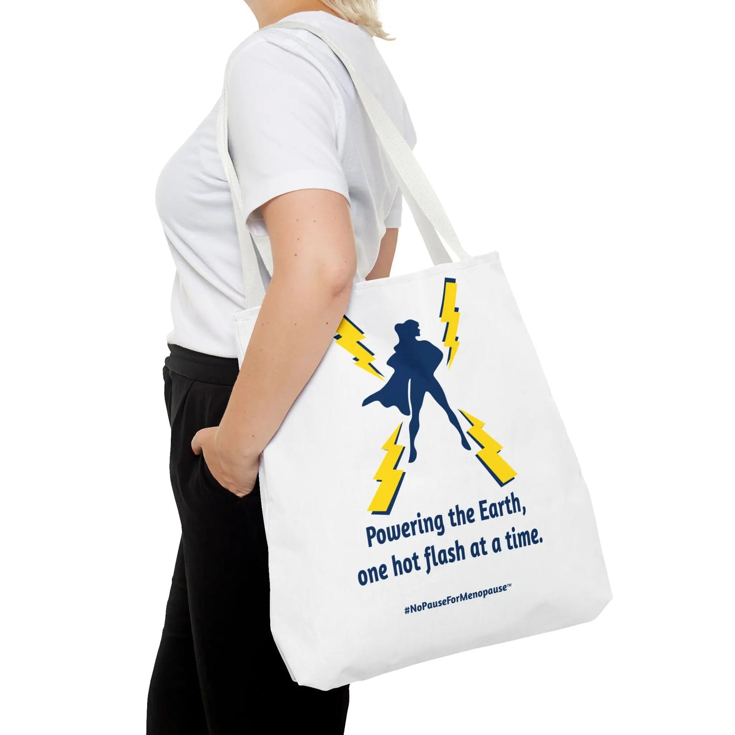 "Hot Flash Powering the Earth" Tote Bag Printify