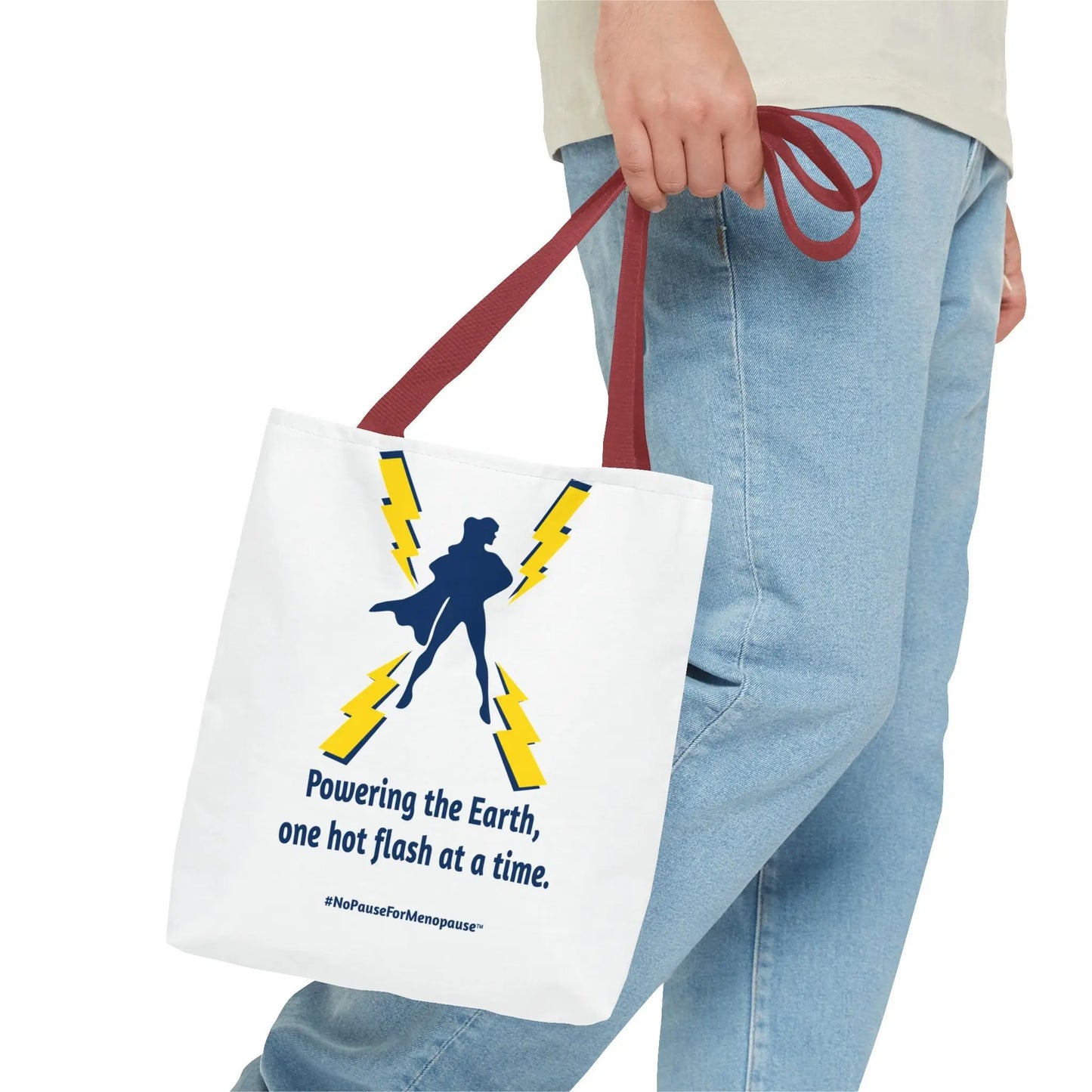 "Hot Flash Powering the Earth" Tote Bag Printify