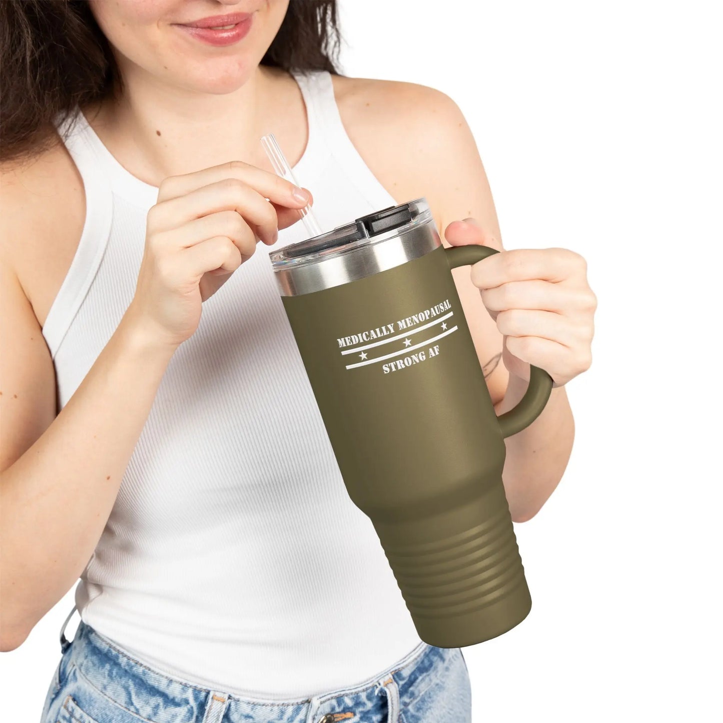 "Medically Menopausal: Strong AF" Travel Mug Printify