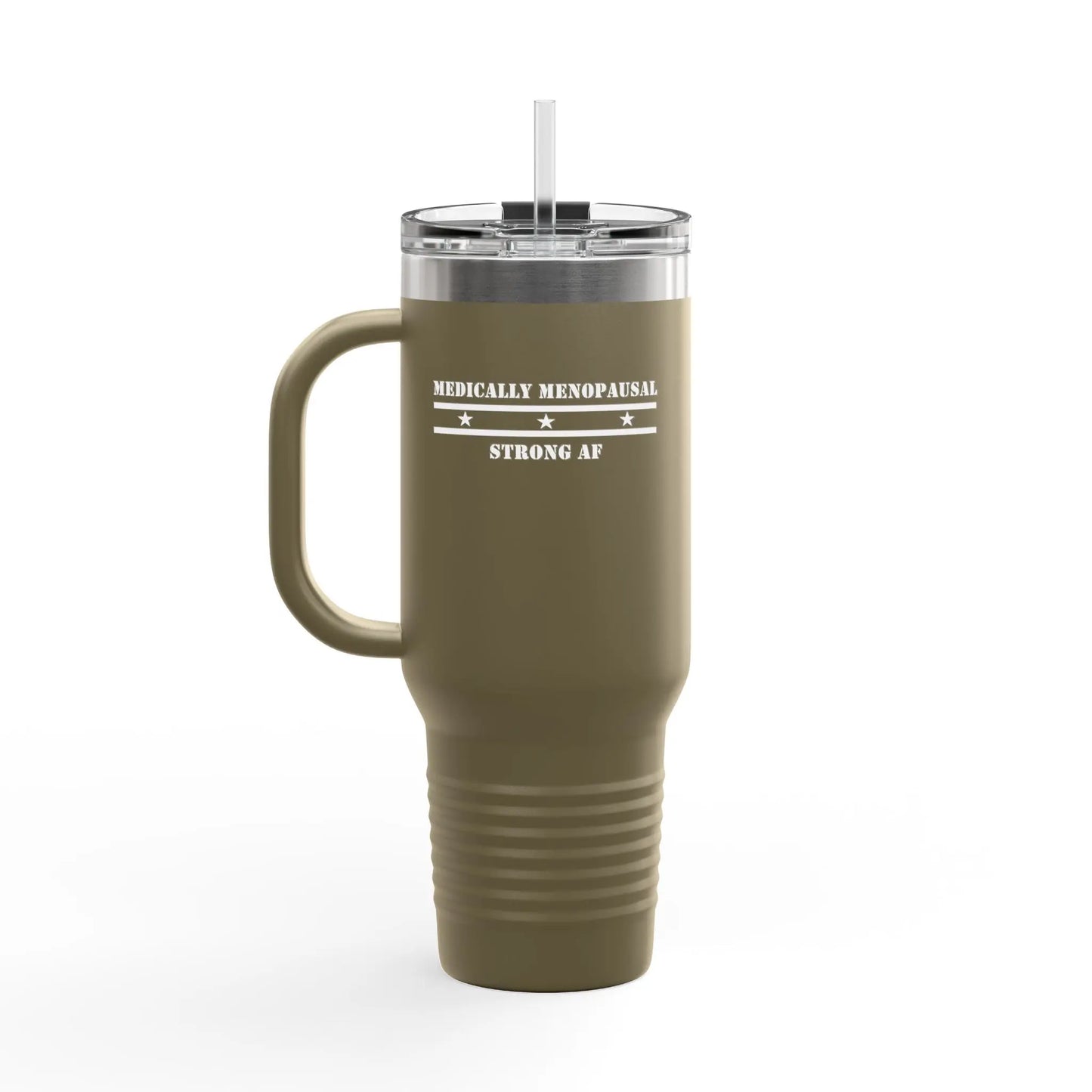 "Medically Menopausal: Strong AF" Travel Mug Printify