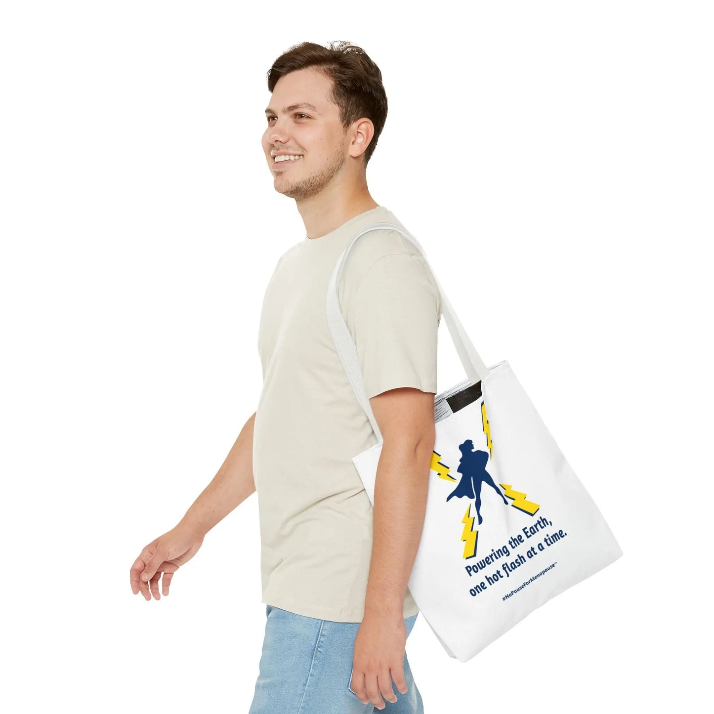 "Hot Flash Powering the Earth" Tote Bag Printify