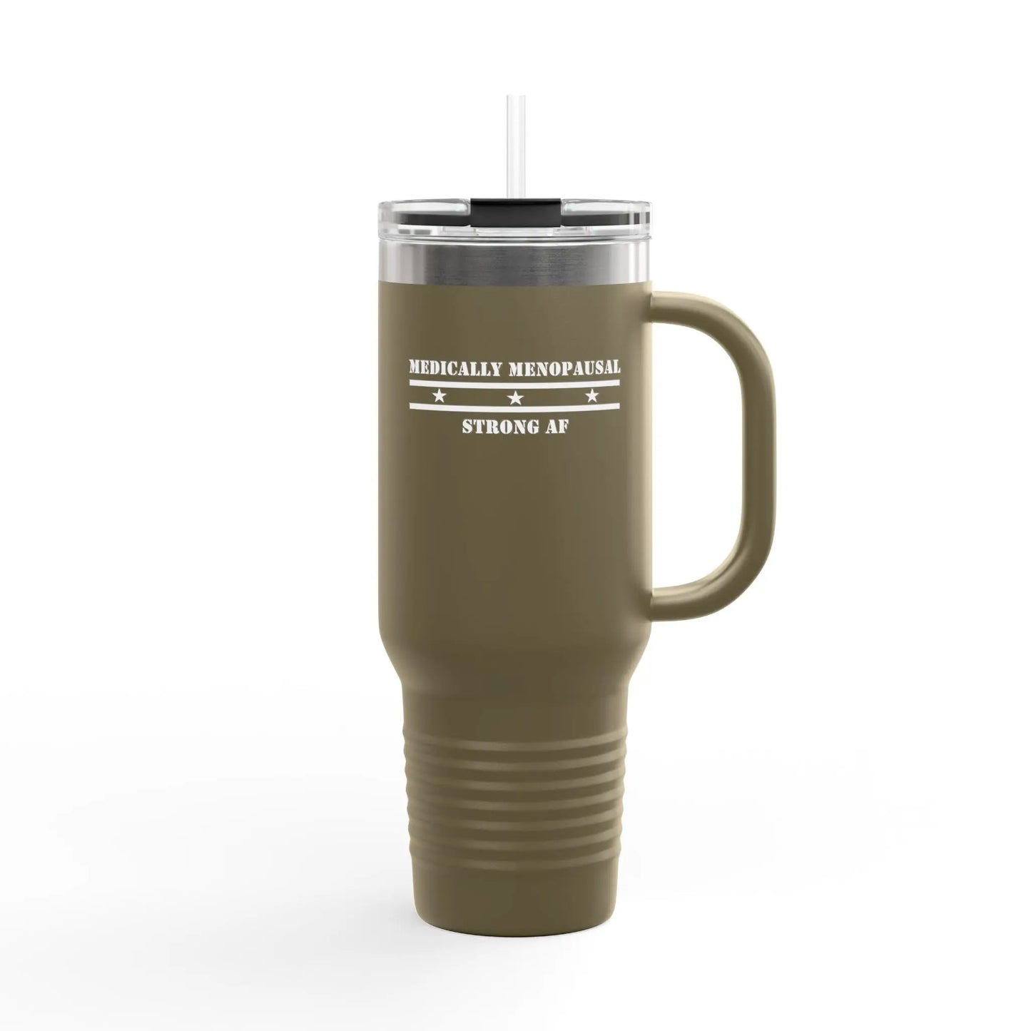 "Medically Menopausal: Strong AF" Travel Mug Printify