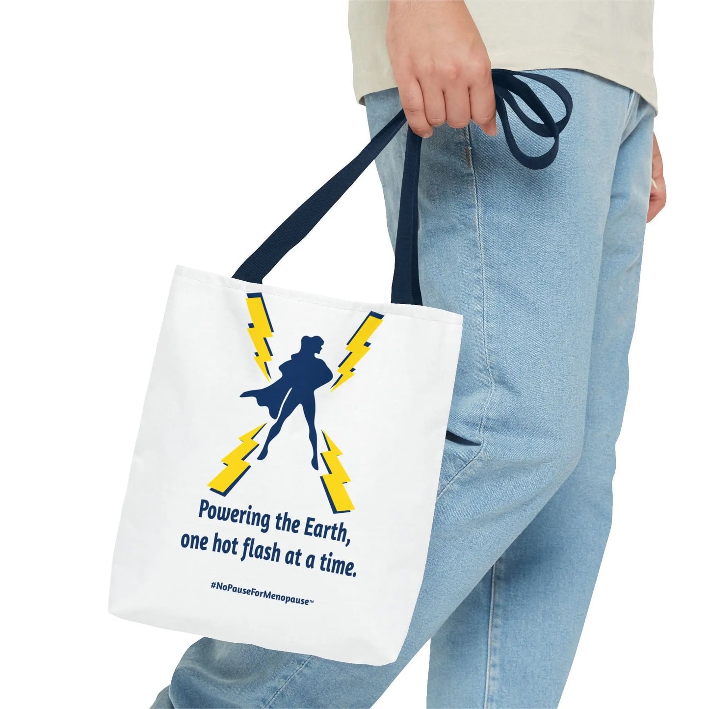 "Hot Flash Powering the Earth" Tote Bag Printify
