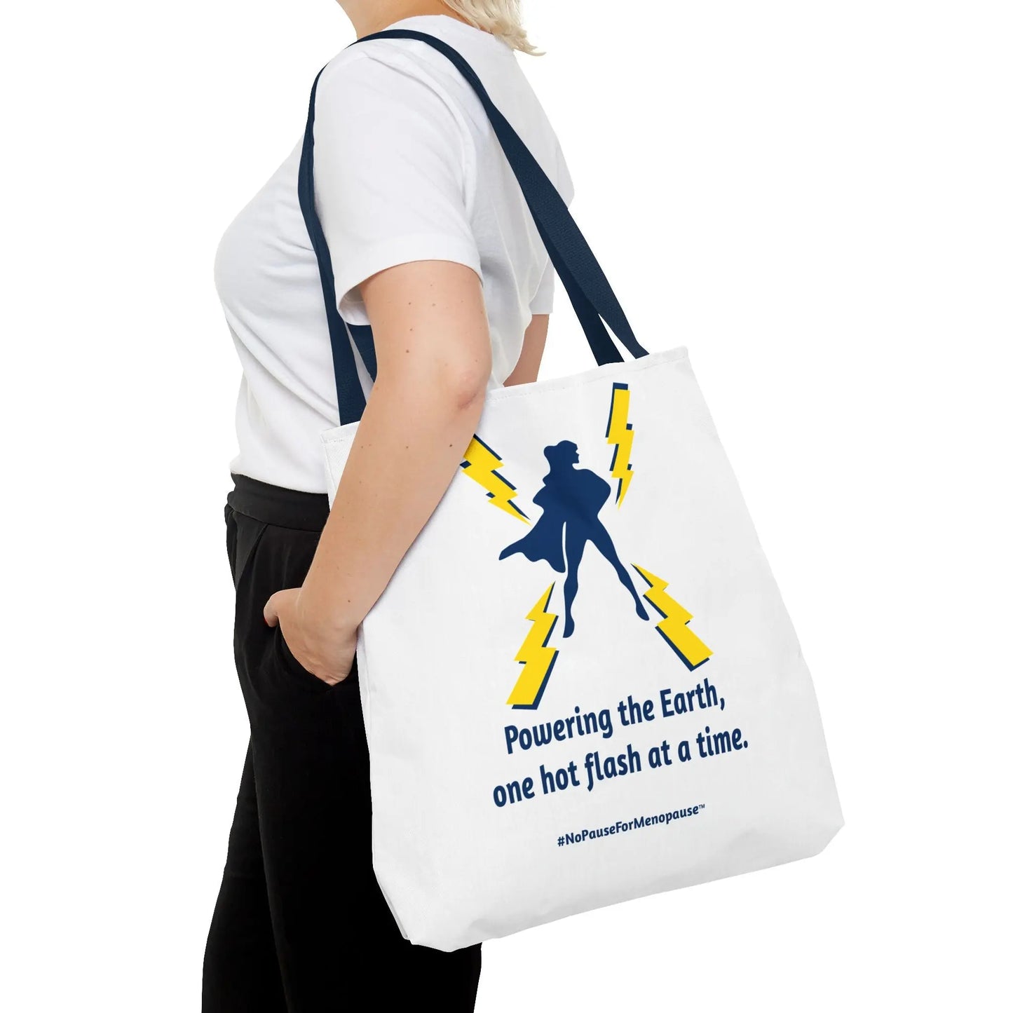 "Hot Flash Powering the Earth" Tote Bag Printify