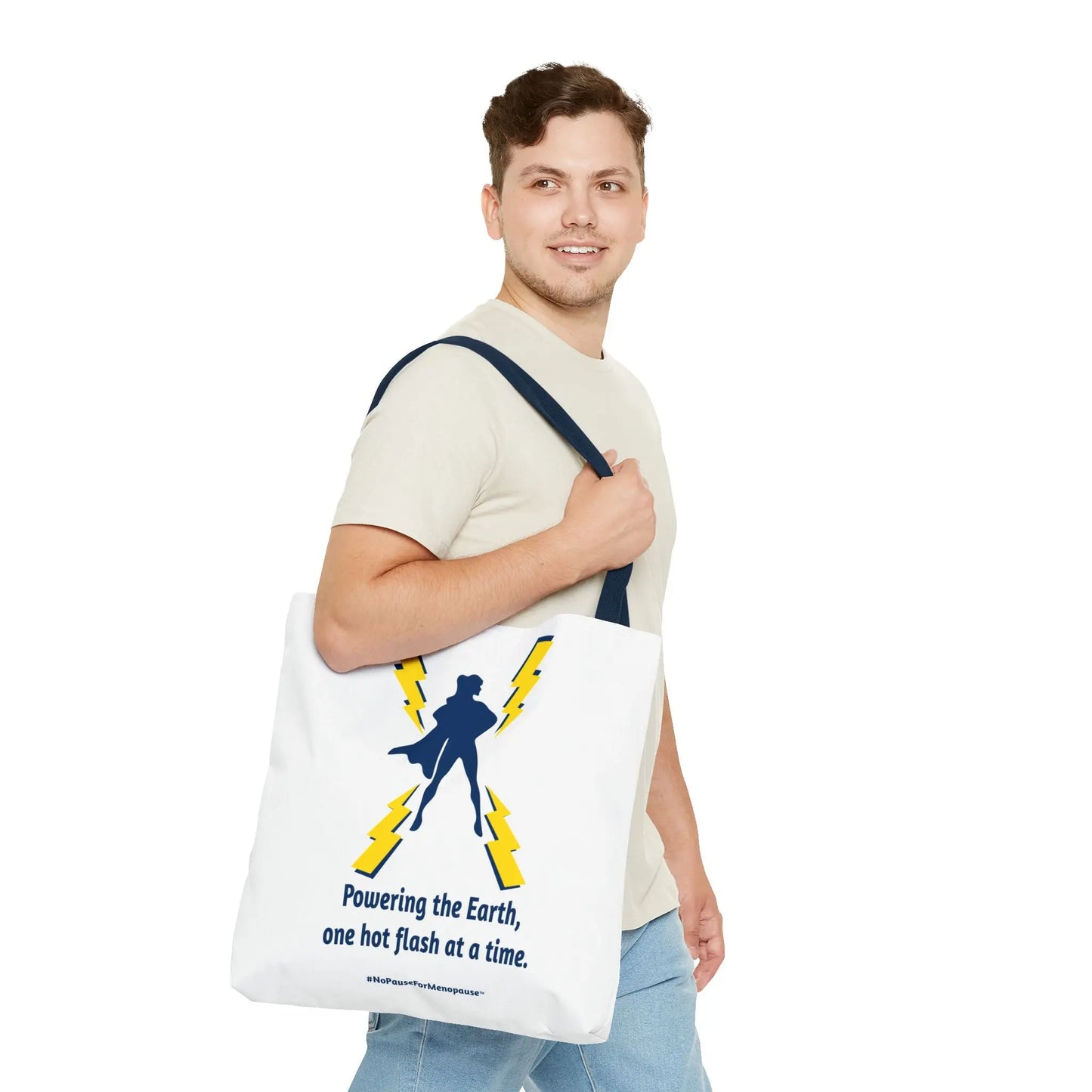 "Hot Flash Powering the Earth" Tote Bag Printify
