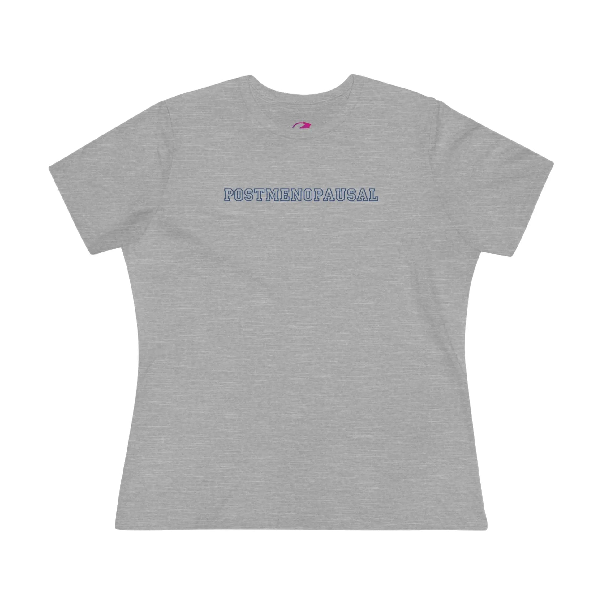 "Postmenopausal" Tee (Athletic Heather with Blue Lettering) - #NoPauseForMenopause