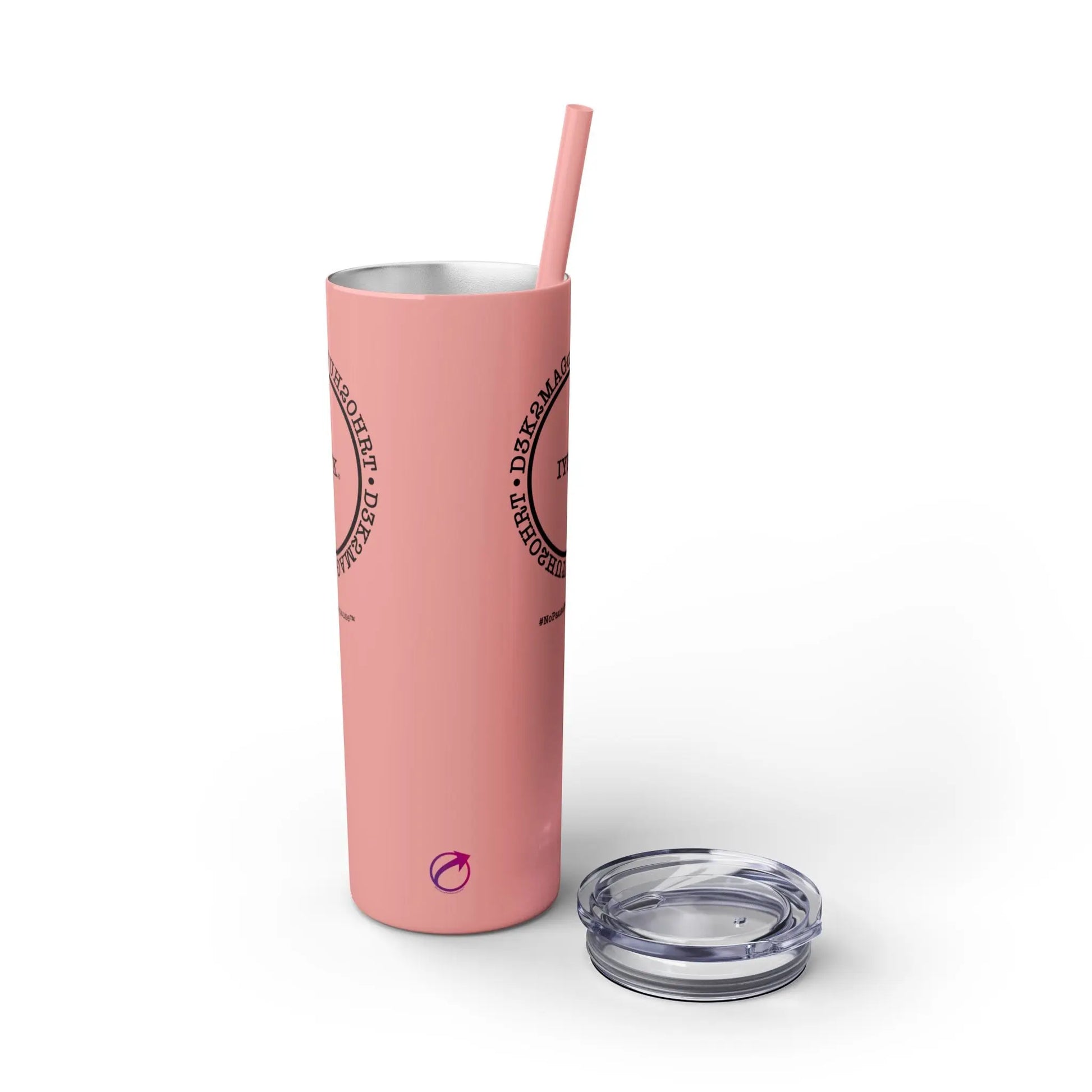 Side View - "IYKYK" Skinny Tumbler with Straw (Peach) - #NoPauseForMenopause