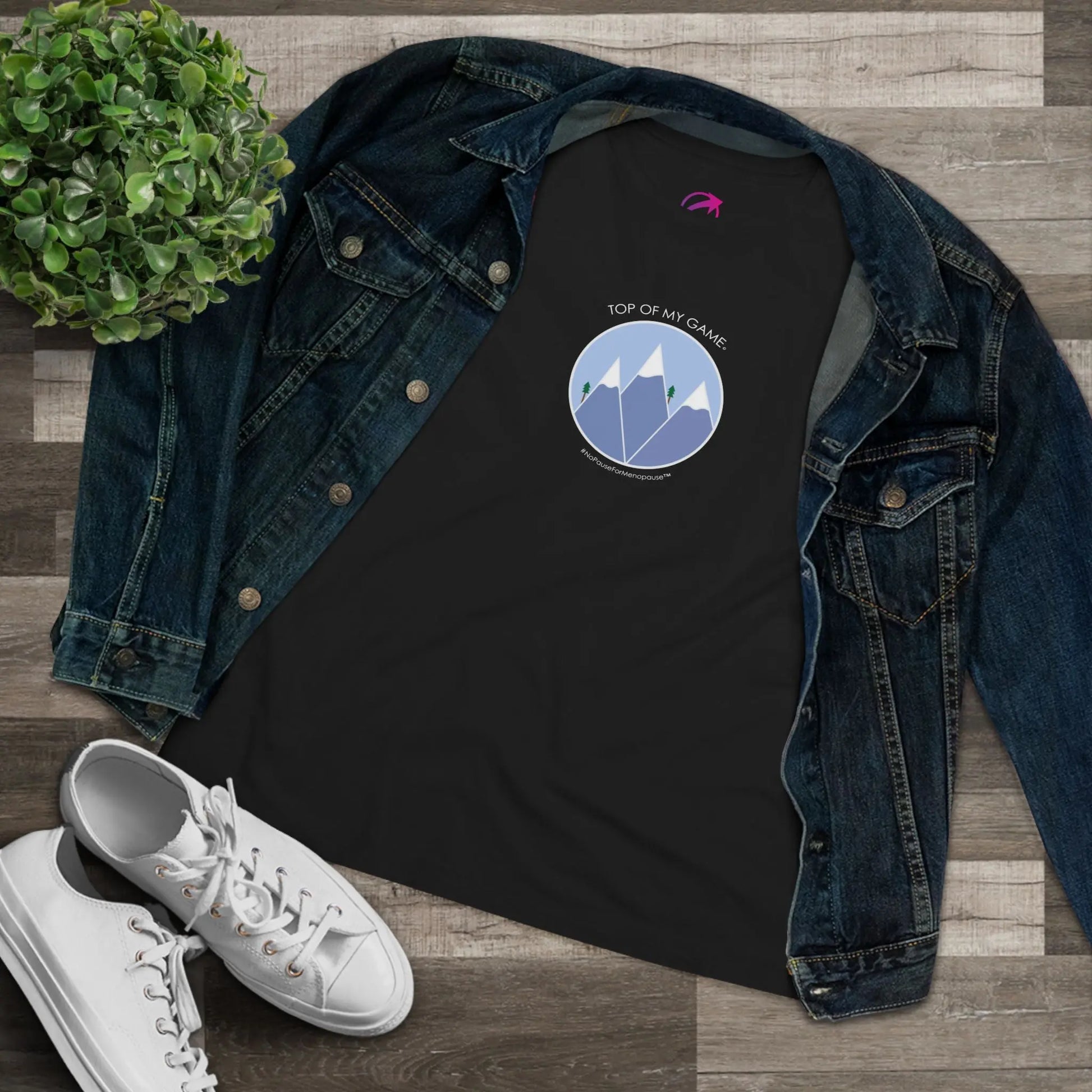 Black "Top of My Game" Tee (With Denim Jacket) - #NoPauseForMenopause