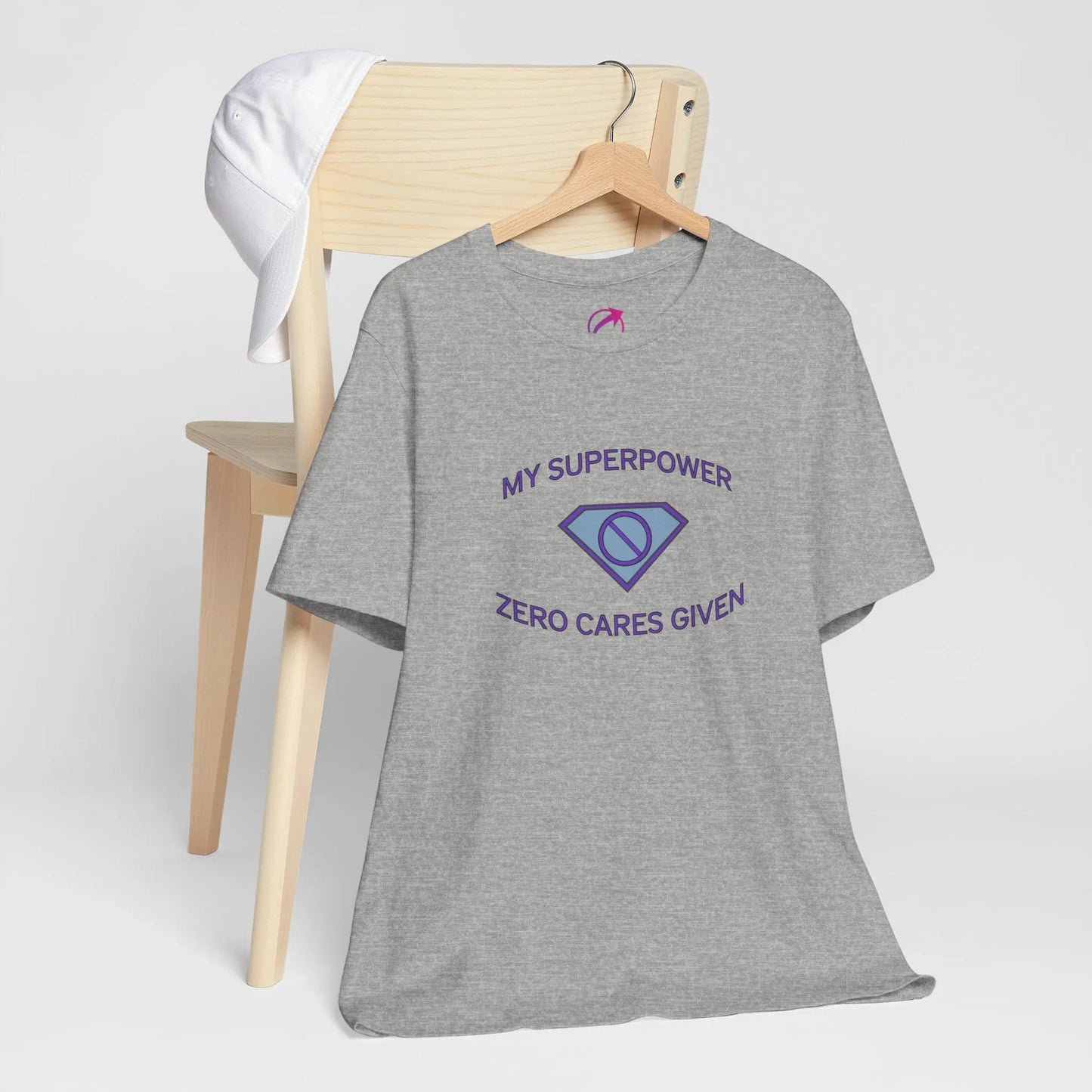 "My Superpower: Zero Cares Given" Tee (Color: Athletic Gray) - #NoPauseForMenopause