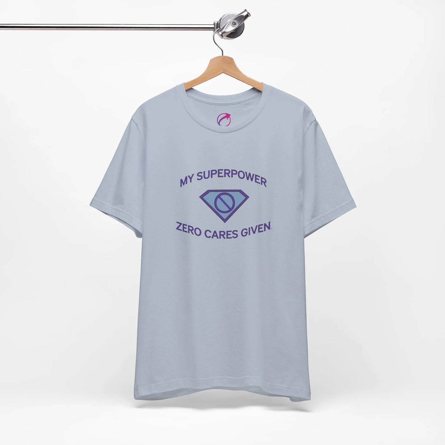 "My Superpower: Zero Cares Given" Tee (Color: Light Blue)- #NoPauseForMenopause