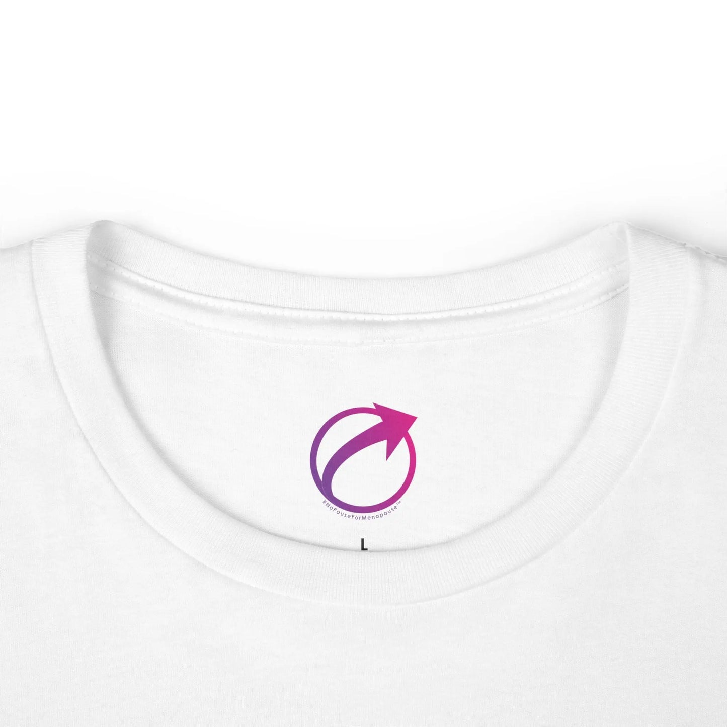 Neck Label for Perimenopause "Ride This Ride" Tee (Color: White) - #NoPauseForMenopause