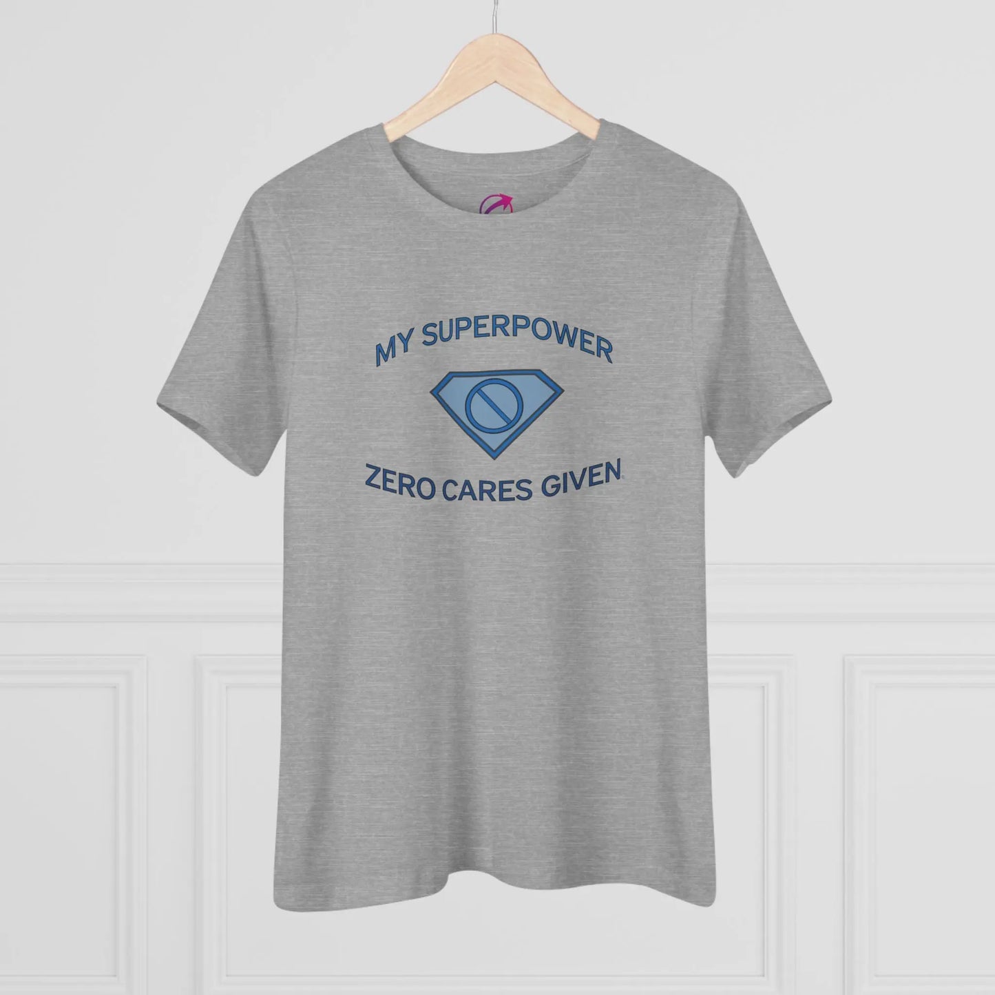 "My Superpower: Zero Cares Given" Tee (Athletic Gray) (On Hanger) - #NoPauseForMenopause