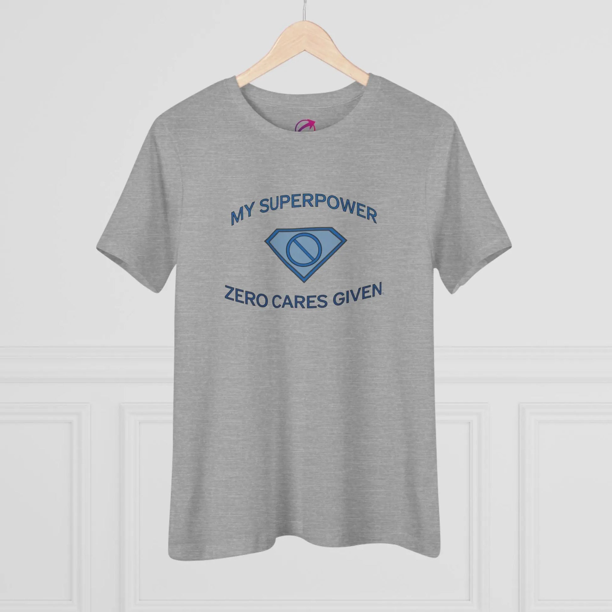 "My Superpower: Zero Cares Given" Tee (Athletic Gray) (On Hanger) - #NoPauseForMenopause