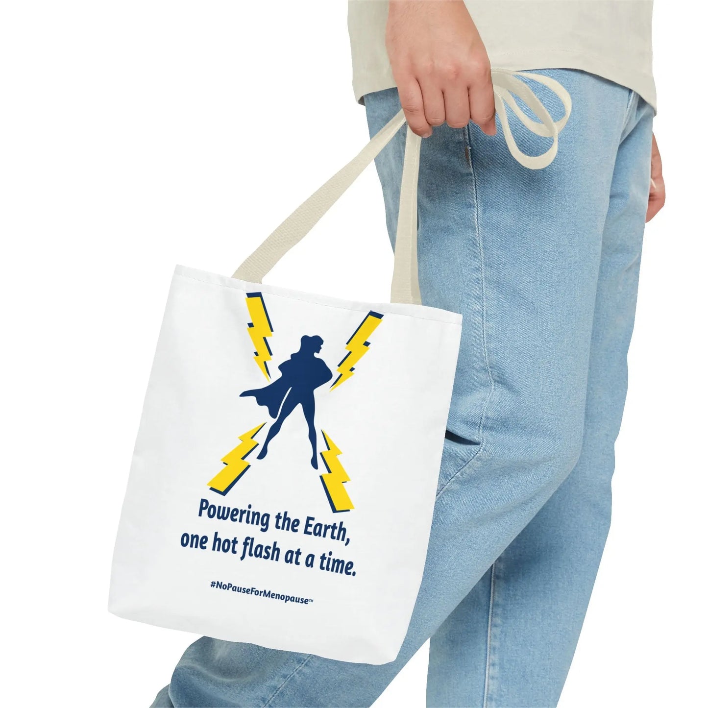 "Hot Flash Powering the Earth" Tote Bag Printify