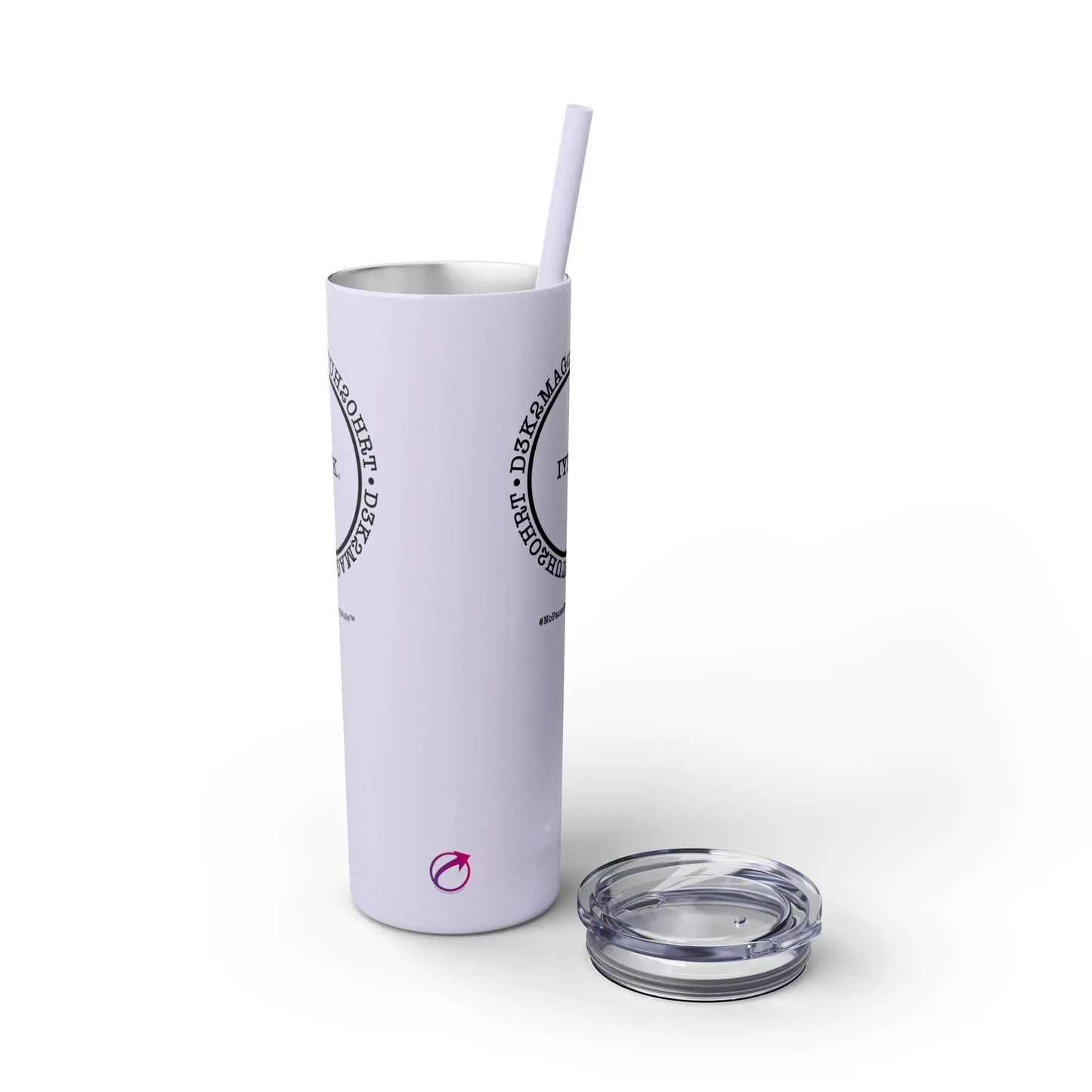 Side View - "IYKYK" Skinny Tumbler with Straw (Lilac) (With Straw and Lid Removed) - #NoPauseForMenopause