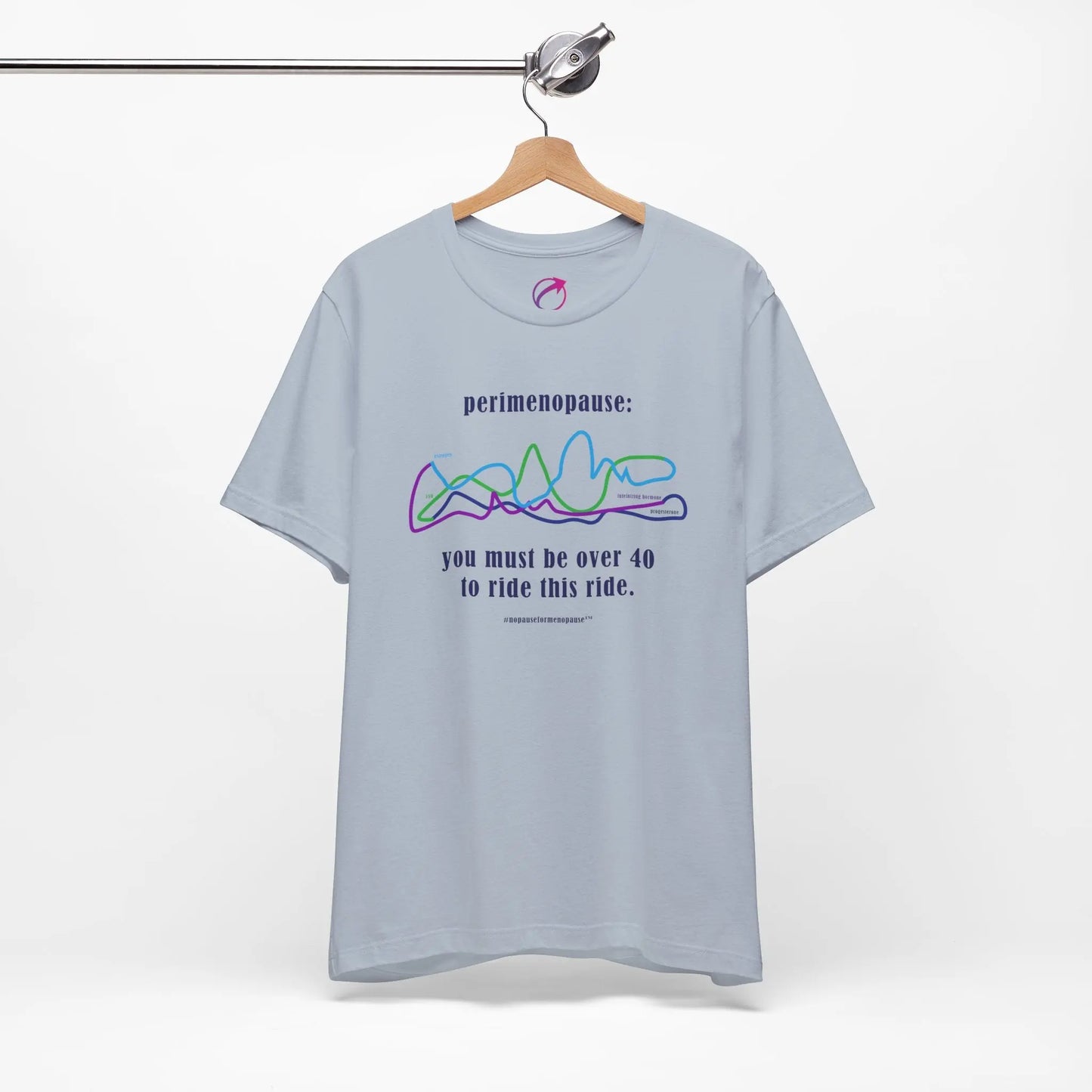 Perimenopause "Ride this Ride" Unisex Tee (Color: Steel Blue) - #NoPauseForMenopause