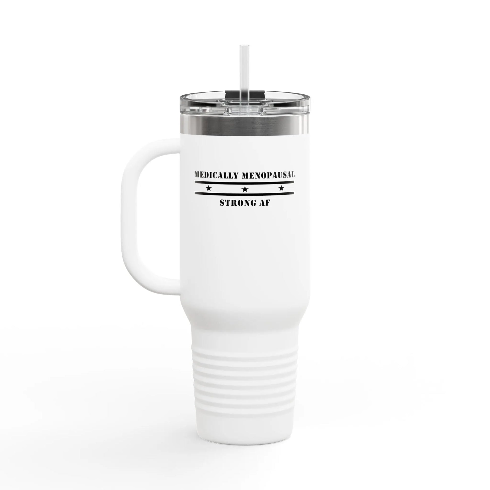 "Medically Menopausal: Strong AF" Travel Mug Printify