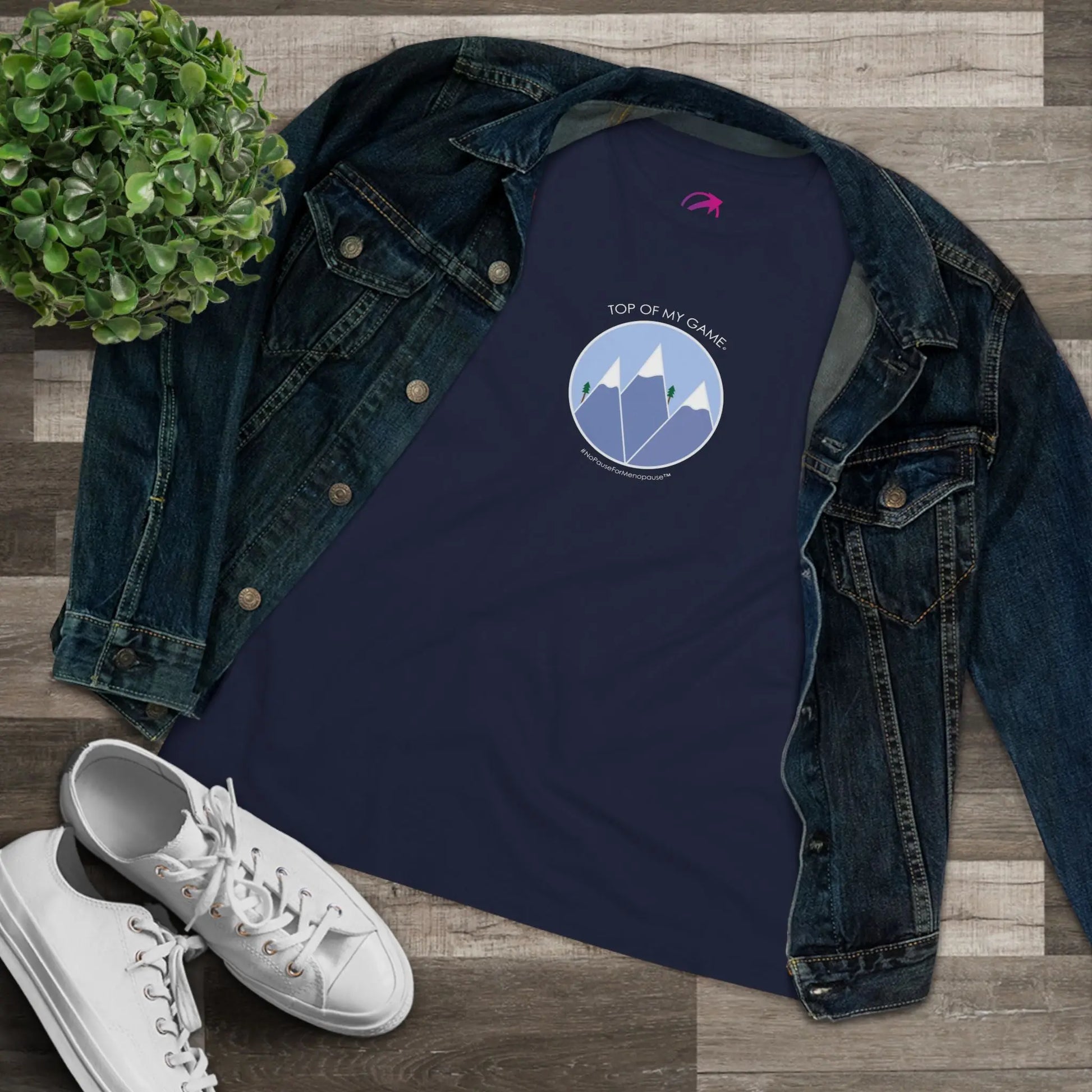 Navy Blue "Top of My Game" Tee (With Denim Jacket) - #NoPauseForMenopause