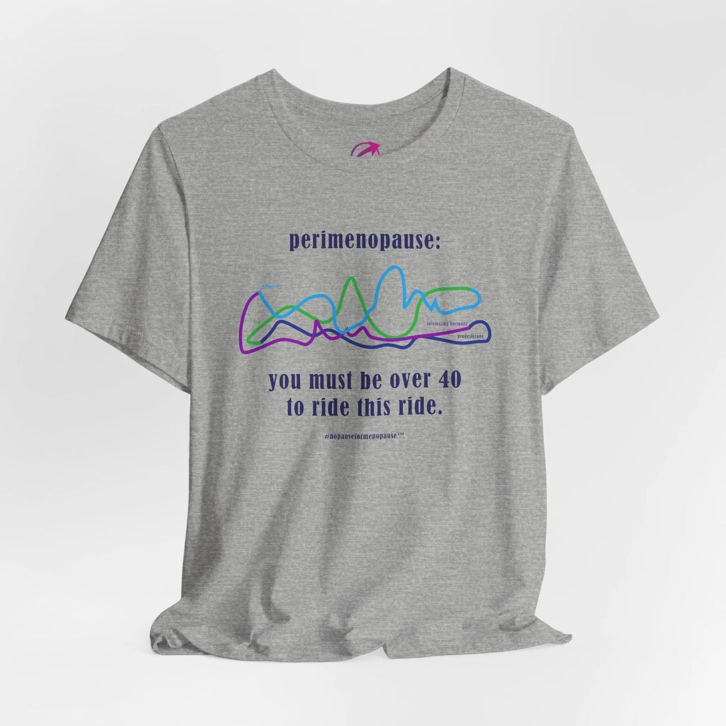 Perimenopause "Ride this Ride" Unisex Tee (Color: Athletic Gray) - #NoPauseForMenopause