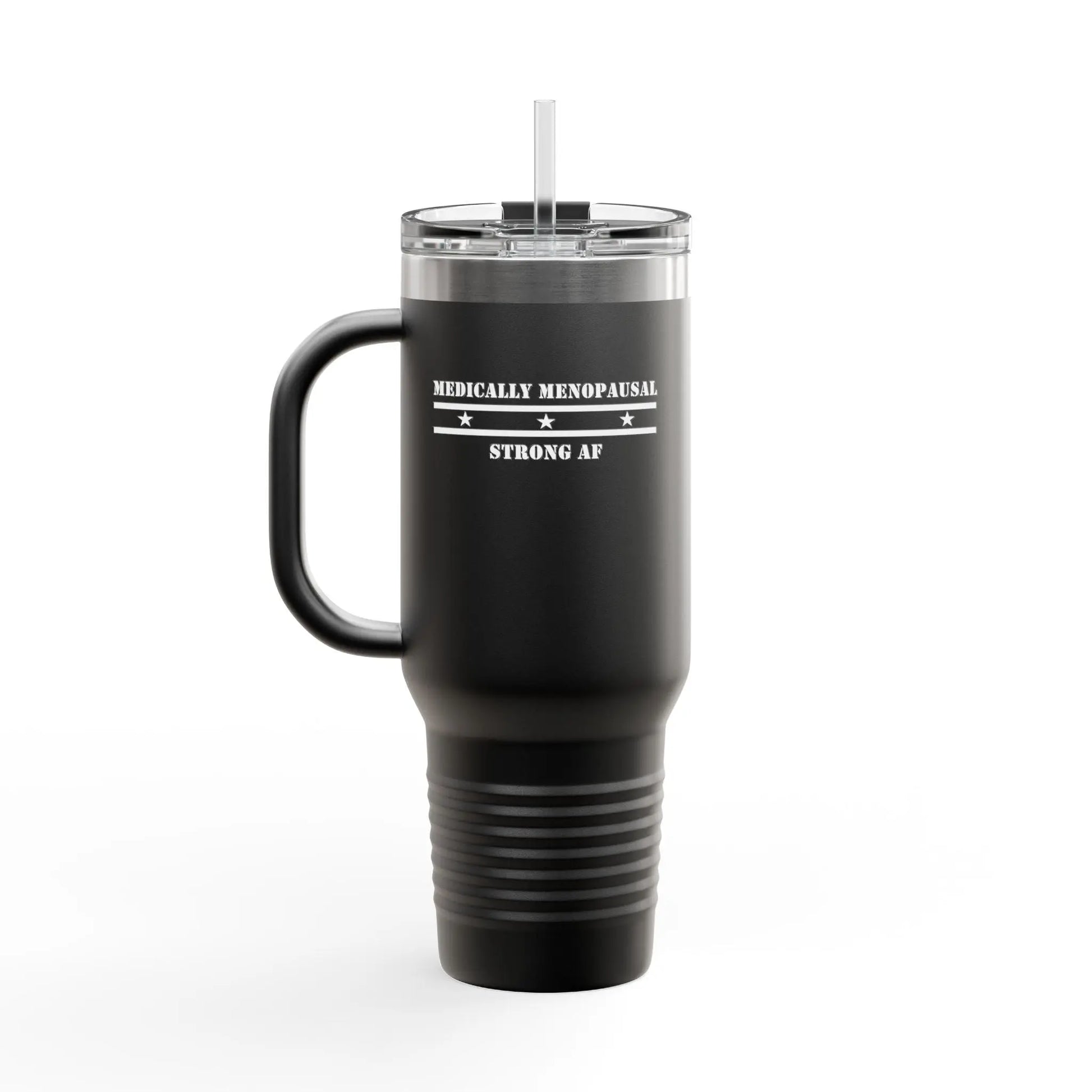 "Medically Menopausal: Strong AF" Travel Mug Printify