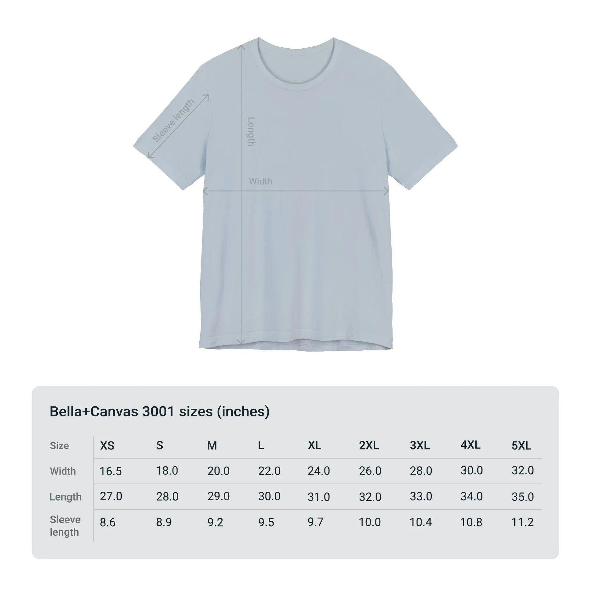 Size Chart for "I Don't Care" Unisex Tee (Color: Light Blue) - #NoPauseForMenopause