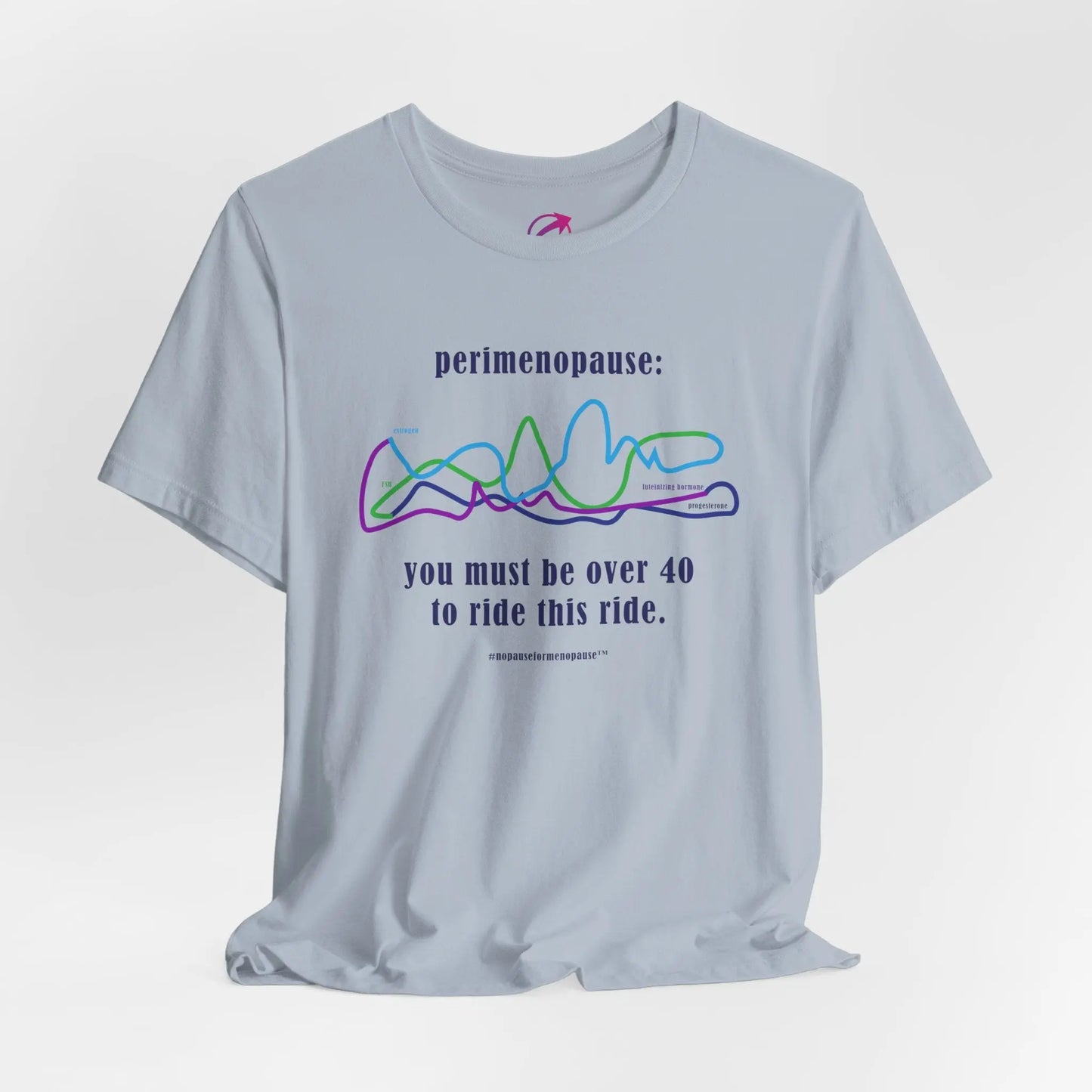 Perimenopause "Ride this Ride" Unisex Tee (Color: Steel Blue) - #NoPauseForMenopause