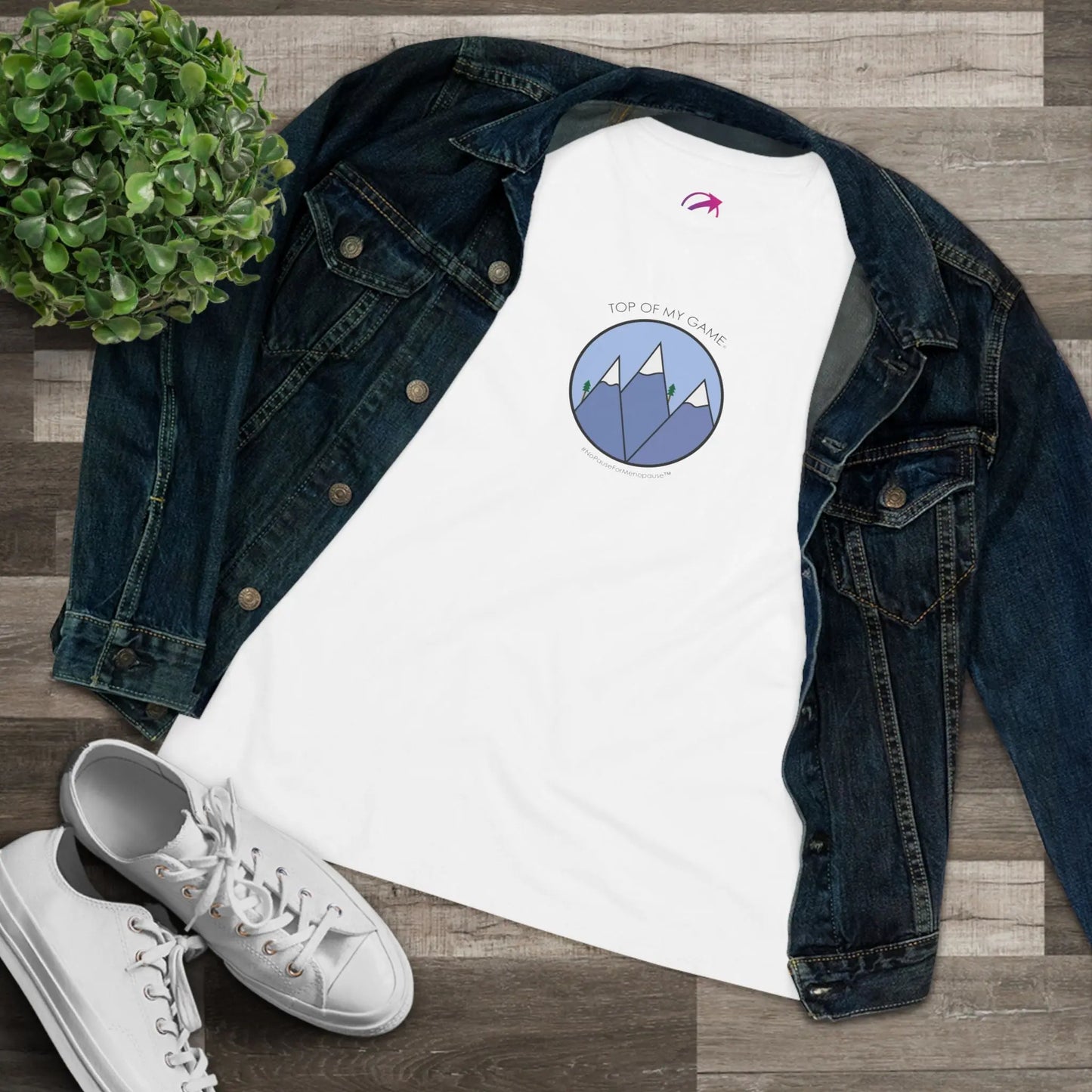 "Top of My Game" Tee (White) (With Denim Jacket) - #NoPauseForMenopause